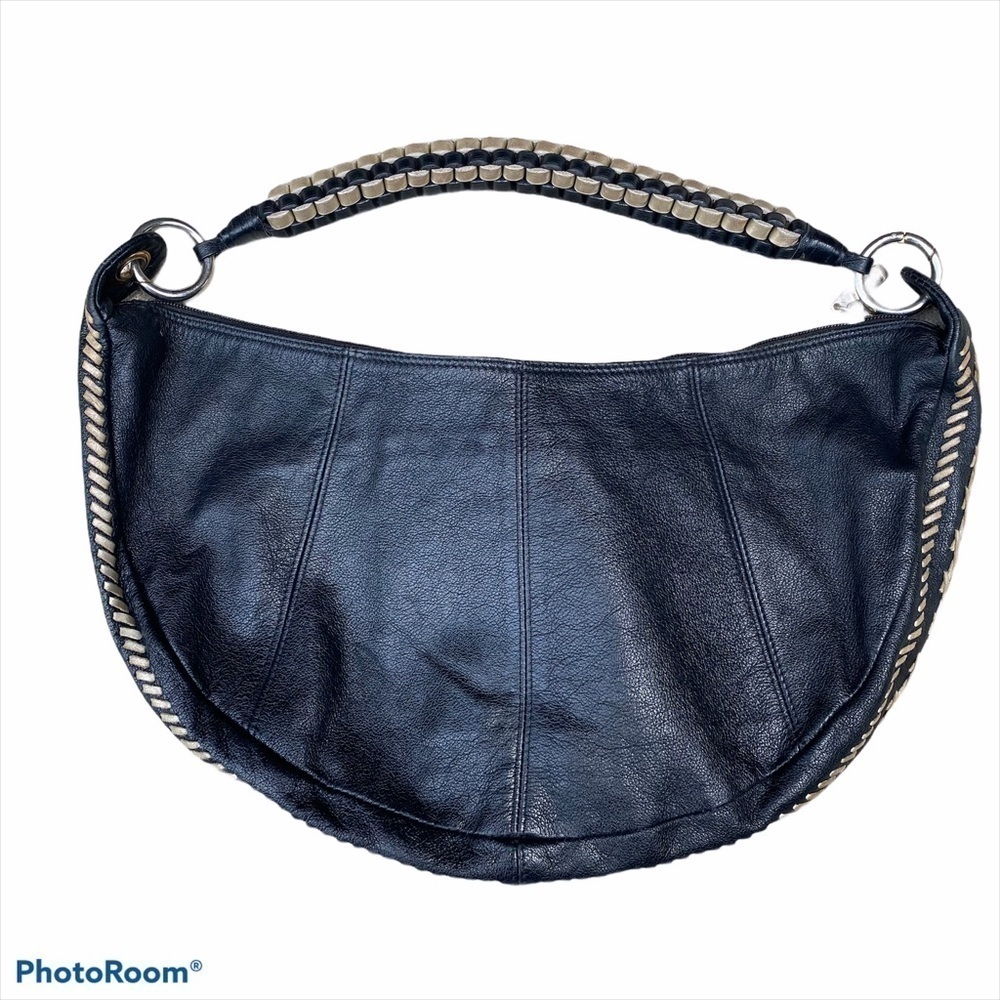 Berge Italian leather embroidered crescent bag